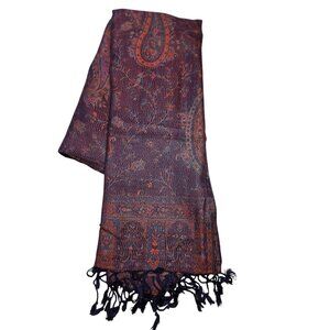 Vintage Paisley Print Scarf Wrap With Fringe Edges